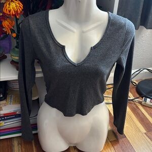 Bozzolo Dark Gray Ribbed V-Neck Top